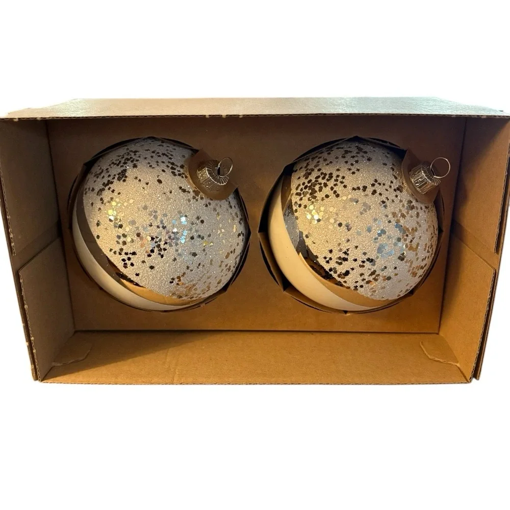 VITBIS Christmas Ornaments White & Silver Frosted‎ Glitter Handcrafted In Poland